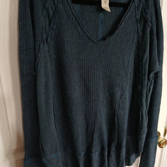 We The Free Catalina Thermal Top Free People Teal Size L Boho Oversized Casual - Picture 5 of 10